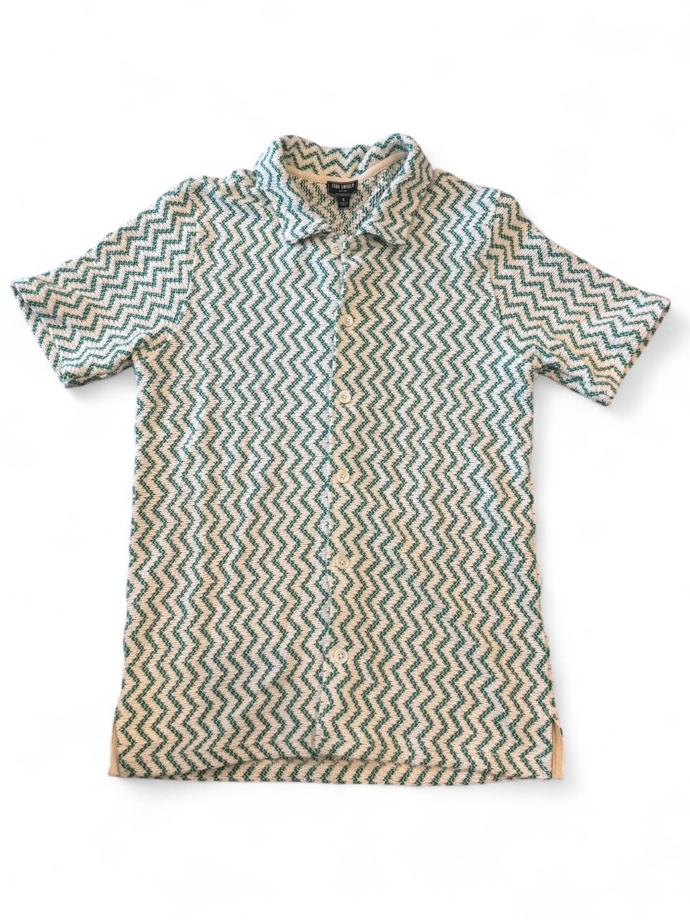 Todd Snyder Zigzag Knit Button Down Green S NWT